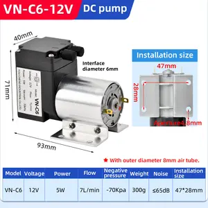 12V/24V/5W Pequeno Ar Pressão Negativa Bomba De Sucção DC Baixo Ruído Elétrico Alto Vácuo Bomba De Pistão