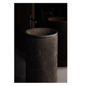 石製独立型洗面台 丸型 洗面ボウル 大理石 農家風 洗面器 自立式 ベッセル ホテル 中庭用 - Product Image 4