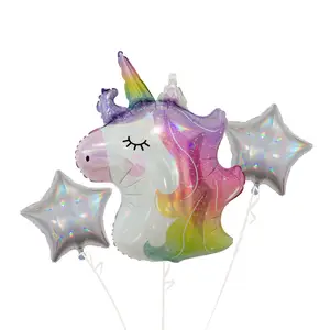 Décoration de fête d'anniversaire pour enfants 5 pièces licorne irisée étoile irisée ensembles de ballons feuille d'aluminium ballon à l'hélium pour enfant