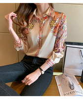 Vente en gros de chemises longues et amples européennes et américaines Chemise chemisier en mousseline de soie imprimée à la mode Chemises décontractées pour femmes Blouses