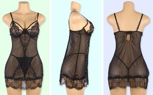 Babydoll Lingerie Sexy <span class=keywords><strong>Trasparente</strong></span> con Ricamo Floreale in <span class=keywords><strong>Pizzo</strong></span> e Ferretto, Taglie Forti per Donne Curvy - Product Image 3