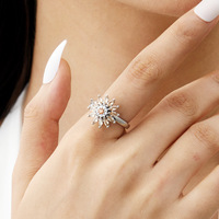 Cincin Spinner putar, Set bunga Pinwheel putar klasik, cincin zirkon dapat disesuaikan, cincin tembaga mewah yang dapat disesuaikan untuk pesta