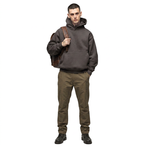 Custom Fleece Hoodie With No <b>String</b> Brown Blank Drop Shoulder 100% Cotton Thick High Quality Oversized Heavyweight Hoodies - Product Image 1