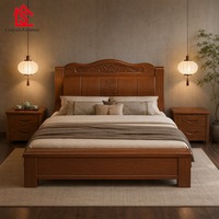 Lit double en bois massif de style chinois moderne et simple, 1,8 m, pliable avec rangement, plateau épaissi pour la maison et l'hôtel