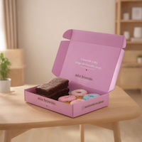 Boîte d'emballage alimentaire rose personnalisée pour boulangerie, pliable, recyclable, pour beignets, biscuits, pâtisseries, en papier, avec logo.