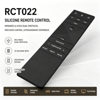 Télécommande vocale en silicone pleine longueur à 22 touches, personnalisée en usine, avec protocole double IR et BLE pour amplificateur de puissance, OEM ODM acceptés