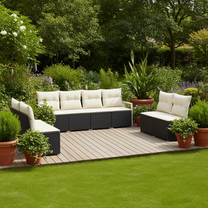 Ensemble de canapés de jardin modernes en rotin PE noir avec coussins en mousse haute densité, mobilier d'extérieur au design contemporain - Product Image 2
