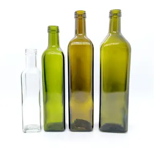 Food Grade 250ml Square Antique Green Marasca botellas de vidrio para aceite de oliva 1 liter Glass Bottle For Olive Oil Pop Up Insert Olive Oil