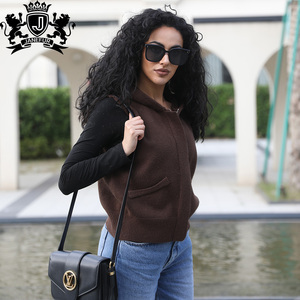 <span class=keywords><strong>Cardigan</strong></span> Senza Maniche con Cappuccio in Maglia <span class=keywords><strong>Marrone</strong></span> Castagna Stile Street Premium Janefur per <span class=keywords><strong>Donna</strong></span> - Product Image 3