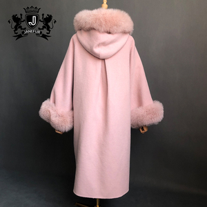 Tilki kürk ile yeni stil bahar rüzgar ceketi kapşonlu kaşmir pelerin pelerin - Product Image 3