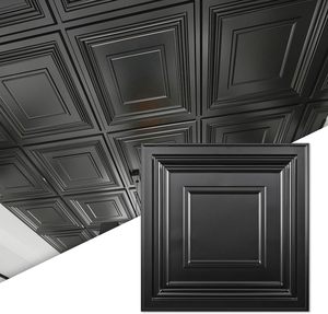 Panneau de plafond carré 3D en PVC <span class=keywords><strong>noir</strong></span> mat, installation rapide, panneau sans colle pour salle de sport, chambre, salle à manger, décoration intérieure, panneaux muraux - Product Image 1