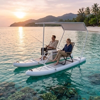 Bateau Catamaran SUP Pliable Portable DWF avec Auvent Pare-Soleil et Accessoires Complets pour Loisirs en Lac, Parc et Divertissement Aquatique