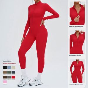 Mono Deportivo Personalizado con Logotipo, Sin Costuras, con Cierre de Media Cremallera, Manga Larga, Ajustado, para Gimnasio, Fitness, Entrenamiento, Deportes, Yoga, para Mujer - Product Image 3
