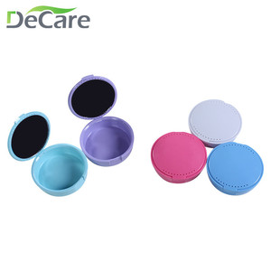 DeCare Denture Storage Case Round <b>Plastic</b> With Holes And <b>Mirror</b> Portable For Oral Care - Product Image 2