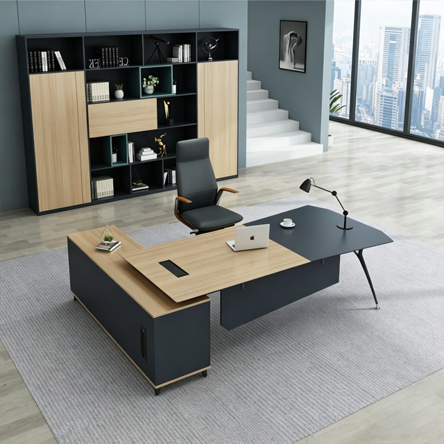 Commercial Modern Office Desk Executive Wooden Desk with Cabinet Home Office Computer Table