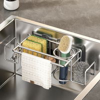 Étagère de rangement murale en acier inoxydable pour éponges, serviettes, chiffons et brosses, avec égouttoir pour accessoires d'organisation d'évier de cuisine