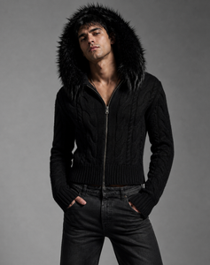 Chaqueta de punto de lana corta para mujer, corte ajustado, informal, con cremallera, <span class=keywords><strong>cuello</strong></span> de piel de zorro auténtica, cálida, para otoño - Product Image 5