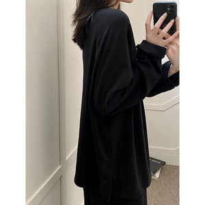 Autunno/inverno nuovo ampio pigiama solido femminile con coulisse girocollo Pullover Homewear per donna - Product Image 5