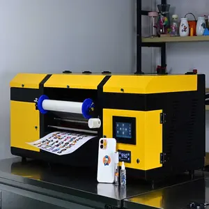 高品质紫外dtf打印机12英寸聚酯薄膜贴纸打印机金色镀金双xp600打印机，带层压机2合1