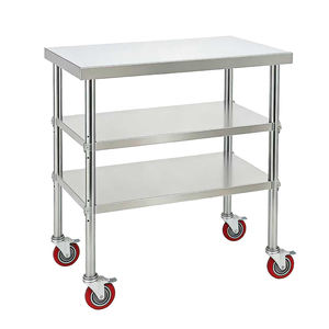 Venta Directa de Fábrica Shandong: Banco de Trabajo de Acero Inoxidable 201 de Tres Niveles con Ruedas, Sin Ángulos Muertos, Fácil de Limpiar y Mantener - Product Image 1