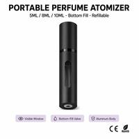 Flacon pulvérisateur de parfum rechargeable en aluminium avec fenêtre de visualisation, remplissage par le bas, 5ml 8ml 10ml, pour voyage