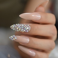 Faux ongles pour bijoux de mariée, 24 pointes, longs et brillantes avec des strass scintillants, pré-dessiné, fait à la main, personnalisés