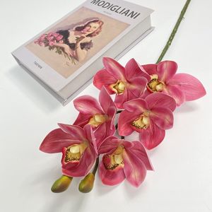 سيمبيديوم أبيض مطبوع عليه 6 رؤوس ثلاثي الأبعاد وردي مع جذع لمس حقيقي لحفلات الزفاف المنزلية وعيد الميلاد/ديكورات التخرج - Product Image 2