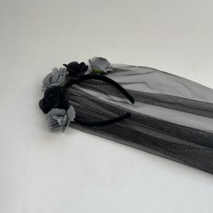 ตาข่ายผ้าไหมลูกไม้ลายผีเจ้าสาวดอกไม้ประดิษฐ์สีดำตกแต่งฮาโลวีนงานตามสั่ง - Product Image 2