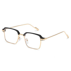 Montures de lunettes demi-cerclées Qianai pour hommes, verres PC anti-lumière bleue, forme quadrilatère, taille moyenne avec pont moyen - Product Image 3