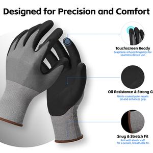 Gants de travail de sécurité personnalisables en gros, directement de l'usine, tricot sans couture en nylon noir avec grip en micro-mousse de nitrile, taille moyenne - Product Image 4