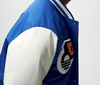 Veste de baseball en polyester bleu et blanc pour homme avec logo en chenille, vente chaude, qualité supérieure, vestes universitaires pour hommes