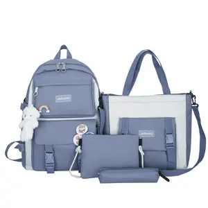 Yüksek kaliteli naylon kız okul çantası 4 adet Set seyahat su geçirmez okul çantası