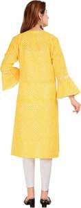 Nouveau élégant femmes jaune rayonne droite Kurtis imprimé rides fête Festival indien pakistanais ensemble de vêtements - Product Image 3