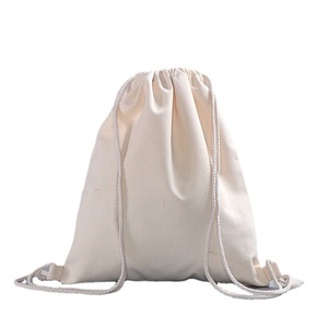 Canvas <b>Drawstring</b> <b>Backpack</b> Bag White Color Heat Transfer Printing General Packaging Sportpacks - Product Image 1