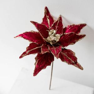 Adornos Navideños de Flor de Pascua Artificial con Purpurina de 28 cm, para Colgar en el Árbol, Ecológicos, Reutilizables, para Bodas y Fiestas - Product Image 2
