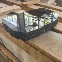 Pierre tombale moderne en granit américain pour animaux de compagnie avec motif d'empreintes noires, finition polie et sablée pour usage funéraire