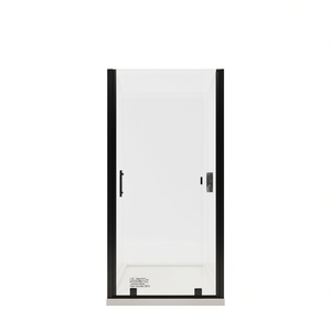 Porte de douche pivotante universelle, verre trempé de 1/4 pouce, finition noire mate, ouverture extérieure, design rectangulaire minimaliste - Product Image 1