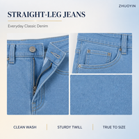 Jean en denim vintage décontracté pour homme, coupe droite classique, Chefy, automne, teinture unie, délavage moyen, taille mi-haute, 33W X 30L