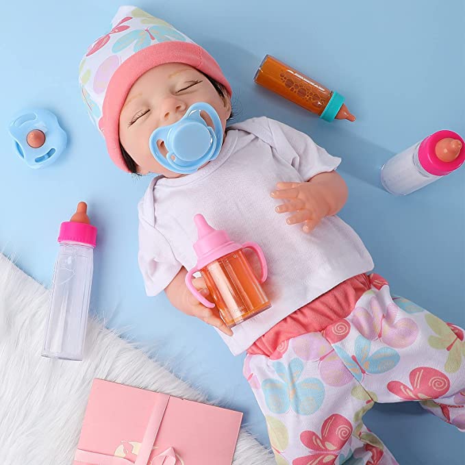 Set di alimentazione per per bambole, per biberon per bambole per bambini, Set da gioco per finta di dare da mangiare alla bambola, Gioca a bottiglie con latte e succhi che scompai