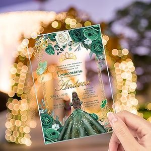 Verde Esmeralda Invitación de quinceañera Diseño floral Estante de exhibición de vidrio acrílico <span class=keywords><strong>Mis</strong></span> Quince Sweet 15 XV anos 15 anos Español - Product Image 5