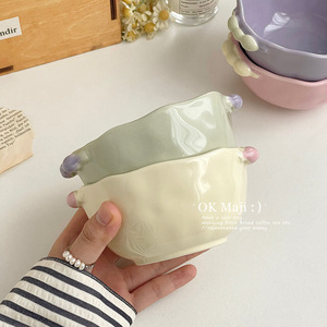 ชามเซรามิกสองหูจับ ดีไซน์สีสันตัดกัน น่ารัก สำหรับใส่ข้าวโอ๊ต โยเกิร์ต ซีเรียล ผลไม้ ของหวาน ใช้ในบ้าน - Product Image 1