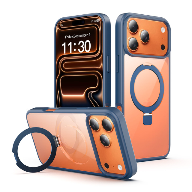 Minimalist Mobile Phone Cases Shockproof Anti-yellowing Frosted Semi-transparent with Metal Stand for iPhone 17 16 15 14 Pro Max