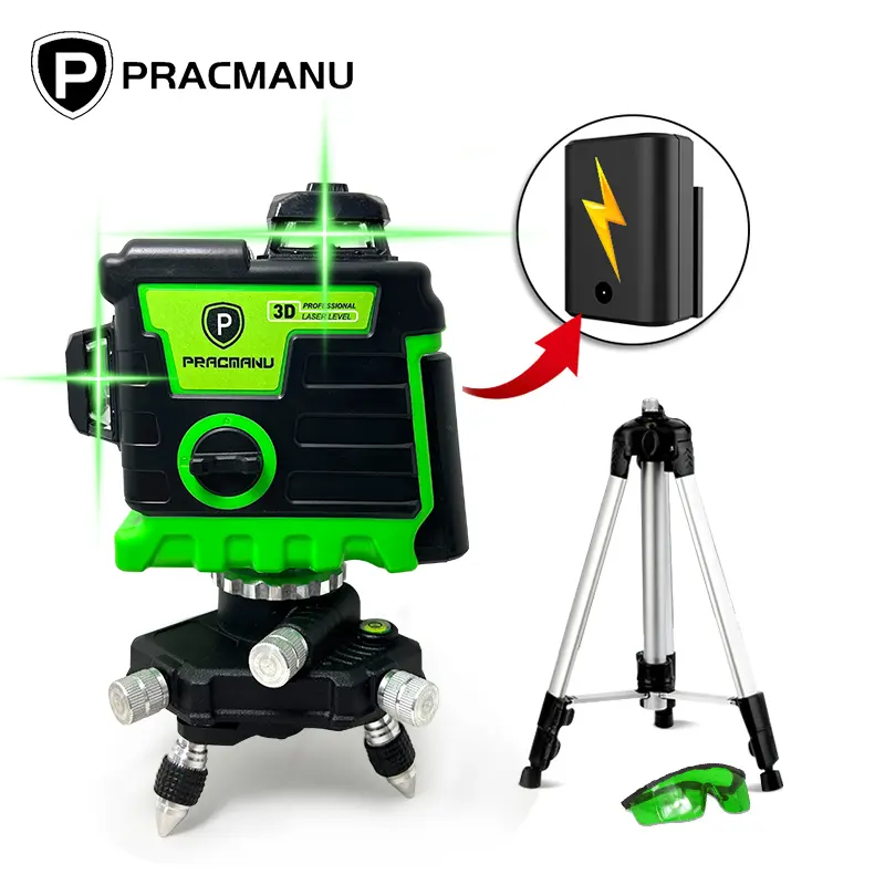 High Precision 360 Degree Rotating 12 Lines 3D Multi Green Light Laser Level With Tripod