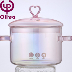 Couvercle de <span class=keywords><strong>pot</strong></span> de soupe binaural rose à double poignée à haute teneur en borosilicate pour gaz/électrique/céramique pour usage domestique ensemble de deux casseroles pour - Product Image 4