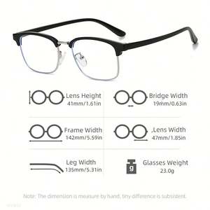 Gafas de Moda 2025 Negras Semi-Sin Montura, Cuadradas, con Bloqueo de Luz Azul para Computadora, para Hombre y Mujer - Product Image 5