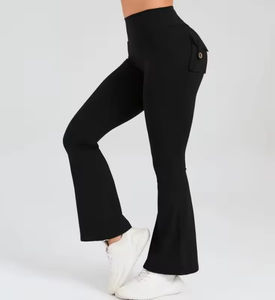Leggings de sport et de yoga pour femme, personnalisés, respirants, taille haute, coupe large évasée, avec effet froncé aux fesses et poches - Product Image 3
