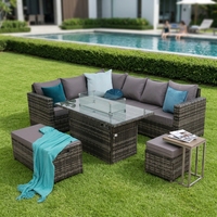 Ensemble de salle à manger de jardin en rotin moderne, durable et portable pour 9 personnes, table de foyer écologique, mobilier d'extérieur, canapé d'angle pour patio