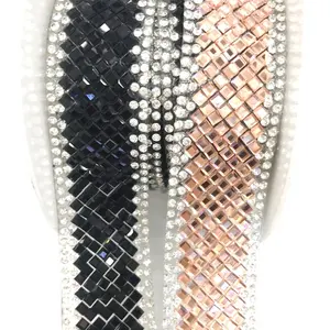 L210 2.5cm width Rhinestone Beaded Trim Iron on Applique Bling Chain Banding Belt for DIY Wedding Bridal Dress Embellishment