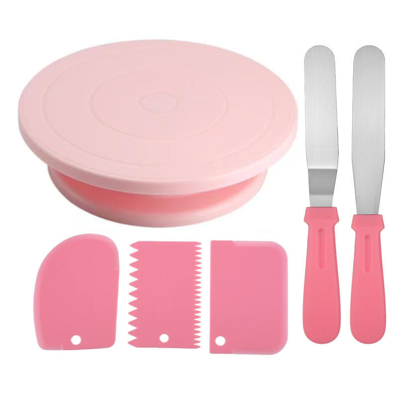 Juego de plato giratorio para pasteles de 6 piezas [Rosa - Embalaje en caja de color]