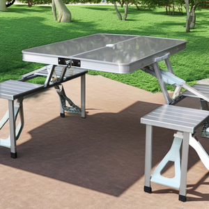 Leisure Modern Outdoor Use <b>Aluminium</b> Folding Rect Picnic <b>Table</b> With 4 Chairs - Product Image 1